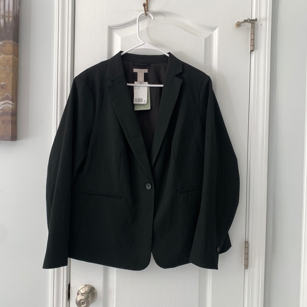 H&M Black Single Button Blazer Recycled Blend LivaEco Viscose Women Professional